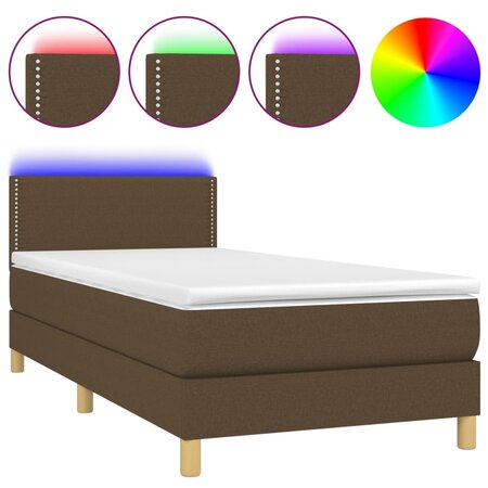 vidaXL Sommier tapissier et matelas et LED Marron foncé 90x190cm Tissu