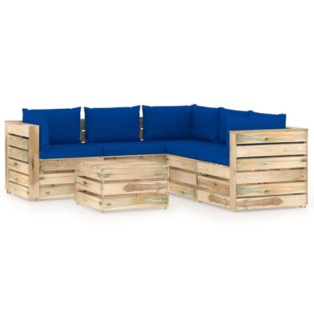 vidaXL Salon de jardin 6 Pièces avec coussins Bois imprégné de vert