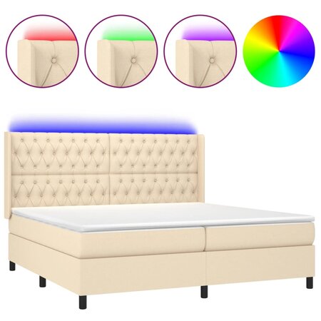 vidaXL Sommier tapissier et matelas et LED Crème 200x200 cm Tissu