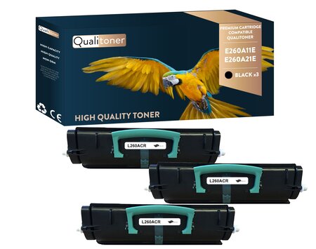 Qualitoner lot de x3 toners e260a11e, e260a21e noir compatible pour lexmark