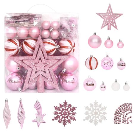 vidaXL Ensemble de boules de Noël 65 Pièces Rose / Rouge / Blanc