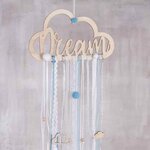Kit: pendentif bois av.rubans "dream"  bleu clair  pendentif bois:22x12 5cm  1 kit