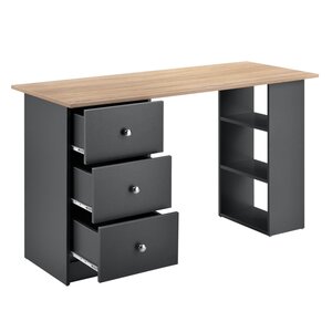 Bureau table secrétaire poste de travail informatique avec 3 tiroirs 120 cm gris foncé et bois
