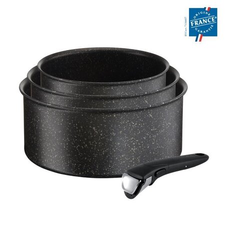 Tefal l6719012 ingenio authentic set de 3 casseroles  batterie de cuisine induction  four  poignée  effet pierre  fabriqué en france