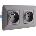 Double prise affleurante 2P+T 16A livrée avec boîte d'encastrement Titanium - Artezo