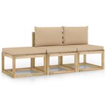 vidaXL Salon de jardin 3 Pièces avec coussins beige