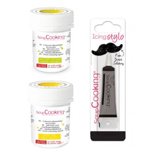 2 colorants alimentaires jaune-vert citron + Stylo glaçage noir