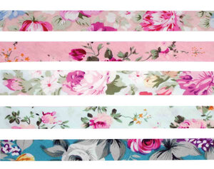 Biais coton 1 cm x 1 m Fleurs pastel 5 pièces