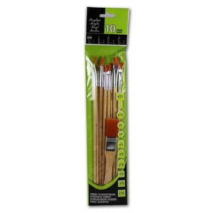 Lot de 10 pinceaux - peinture acrylique - plat long  long  use bombe  spalter - raphaël