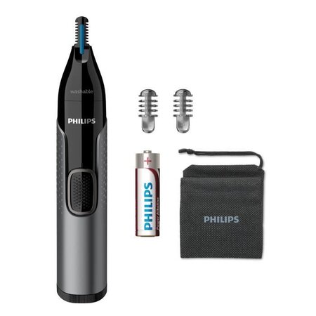 Philips nt3650/16 tondeuse nez  oreilles  sourcils (2 sabots) + pile philips aa + pochette souple