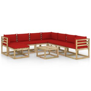vidaXL Salon de jardin 9 Pièces avec coussins bois de pin imprégné