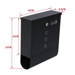 Boite aux lettres design murale compartiment journaux anthracite acier affiné courrier acier inoxydable noir