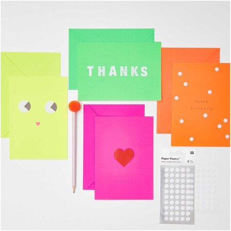 12 cartes et enveloppes néon B6