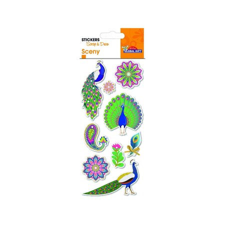 Autocollants en relief à paillettes - Paon et motifs