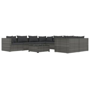 vidaXL Salon de jardin 9 Pièces avec coussins Résine tressée Gris