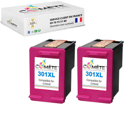 2 cartouche d'encre compatibles avec hp 301xl couleur