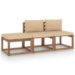 vidaXL Salon palette de jardin 3 Pièces et coussins Bois de pin imprégné