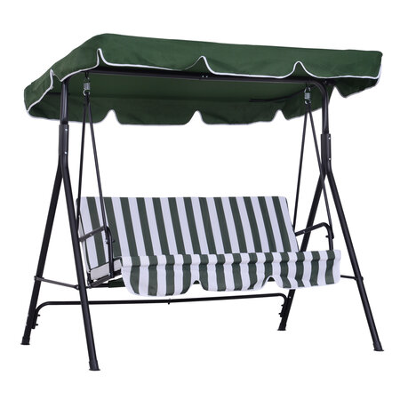 Balancelle de jardin 3 places toit inclinaison réglable coussins assise et dossier 1 72L x 1 1l x 1 52H m acier noir polyester vert