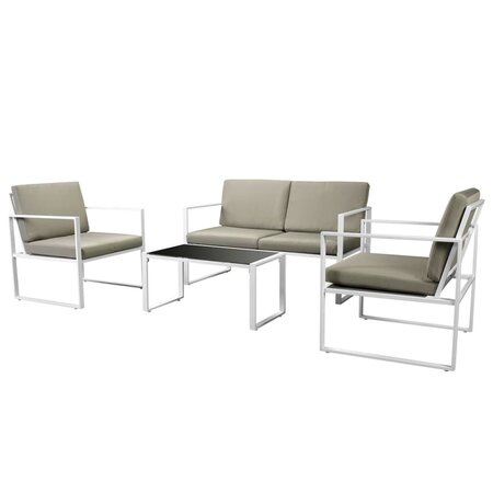 vidaXL Salon de jardin 4 Pièces avec coussins Acier Blanc
