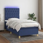 vidaXL Sommier tapissier avec matelas et LED Bleu 90x200 cm Tissu