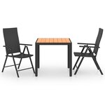 vidaXL Ensemble de salle à manger de jardin 3 Pièces Noir et marron