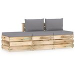 vidaXL Salon de jardin 3 Pièces avec coussins Bois imprégné de vert