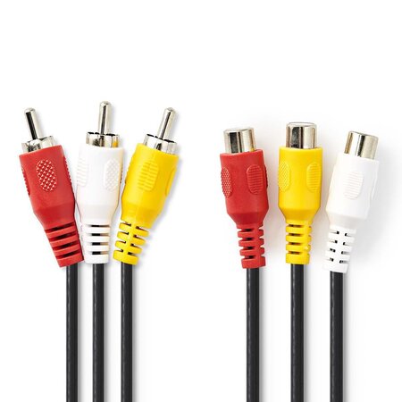 Câble Vidéo Composite | 3x RCA Mâles - 3x RCA Femelles | 3,0 m | Noir NEDIS