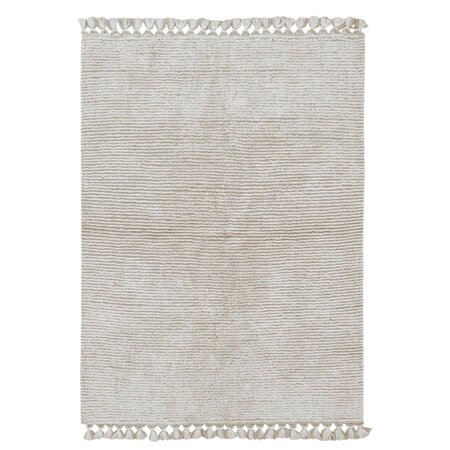 Tapis en laine beige et blanc avec finition pompons - 120 x 170 cm