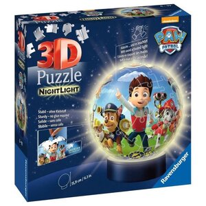 Pat'patrouille puzzle 3d ball 72 pieces illuminé - ravensburger - puzzle enfant 3d sans colle avec lumiere - des 6 ans