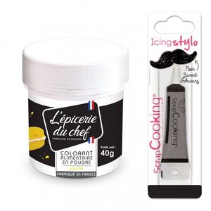 Colorant alimentaire en poudre jaune 40 g + Stylo glaçage noir