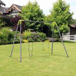 Balançoire 2 agrès portique avec balançoire et échelle dim. 2 65L x 1 38l x 1 75H m métal époxy anticorrosion PE gris anthracite vert pomme