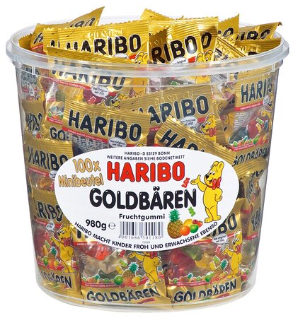 Boite de 100 Sachet de 10g de Bonbons gélifiés aux fruits l'Ours d'Or HARIBO