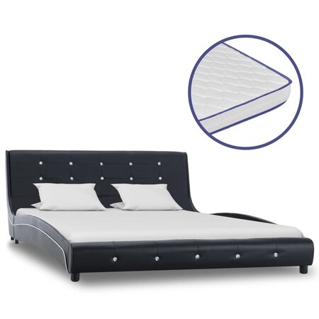 vidaXL Lit avec matelas à mémoire de forme Noir Similicuir 140x200 cm