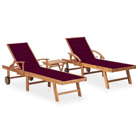 vidaXL Chaises longues 2 Pièces avec table et coussin Bois de teck solide