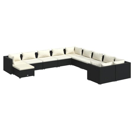 vidaXL Salon de jardin 11 Pièces avec coussins Résine tressée Noir