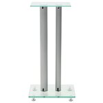 vidaXL Support haut-parleur 2pc Verre trempé Design 2 colonnes Argenté
