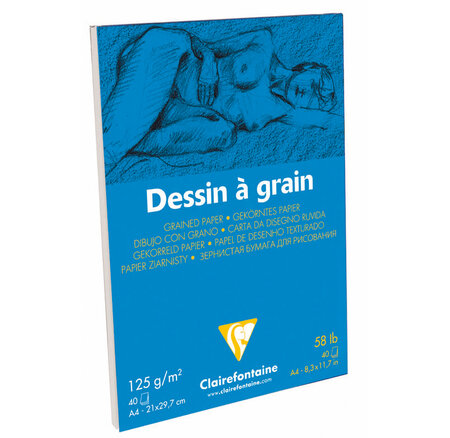Bloc 40 feuilles dessin à grain 125g a4 blanc clairefontaine
