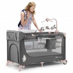Kinderkraft lit d'enfant de voyage joy avec accessoires rose et gris