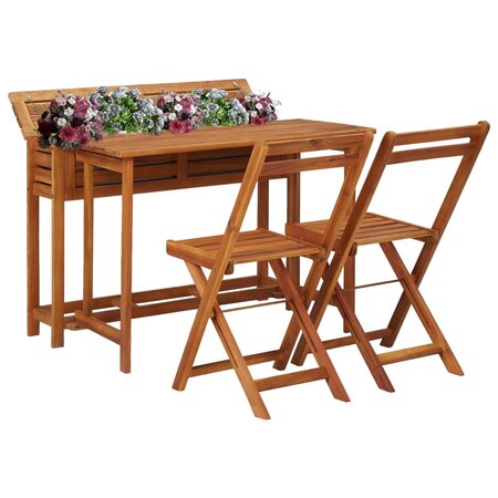 vidaXL Table à jardinière et 2 chaises de bistro bois d'acacia massif Jardin