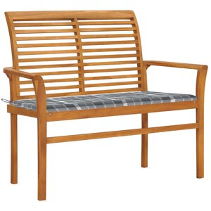 vidaXL Banc de jardin avec coussin à carreaux gris 112 cm Teck massif
