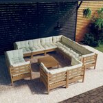 vidaXL Salon de jardin 12 Pièces avec coussins Marron miel Bois de pin