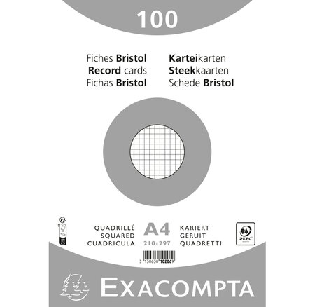 Paquet 100 Fiches Sous Film - Bristol Quadrillé 5x5 Non Perforé 210x297mm - Blanc - X 10 - Exacompta