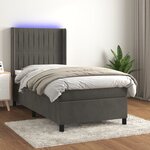 vidaXL Sommier tapissier matelas et LED Gris foncé 100x200 cm Velours