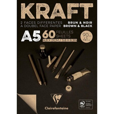 Bloc kraft noir a5 - 60 feuilles - 90g - clairefontaine