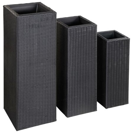 vidaXL Lits surélevés de jardin 3 Pièces Résine tressée Noir