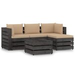 vidaXL Salon de jardin 5 Pièces avec coussins gris bois imprégné