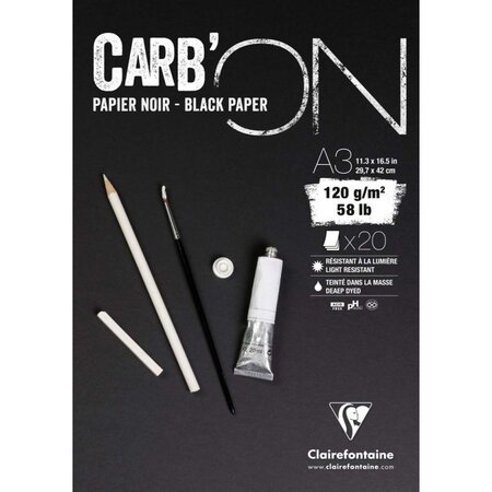 Bloc carb'on noir encolle a3 - 20 feuilles - 120g - clairefontaine
