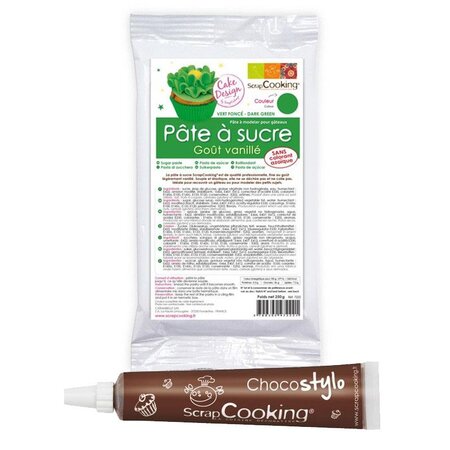 Pâte à sucre verte arôme vanille 250 g + stylo chocolat