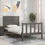 vidaXL Cadre de lit avec tête de lit gris 90x200 cm bois massif
