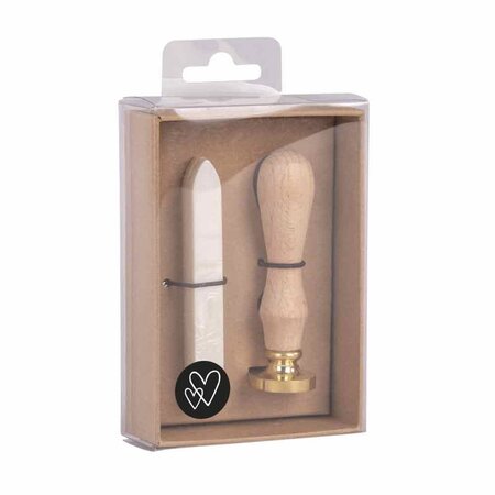 Kit Cachet Coeurs  2 5cm ø  blanc métallique  1 tampon  1 cire env. 12g  Boite 1kit